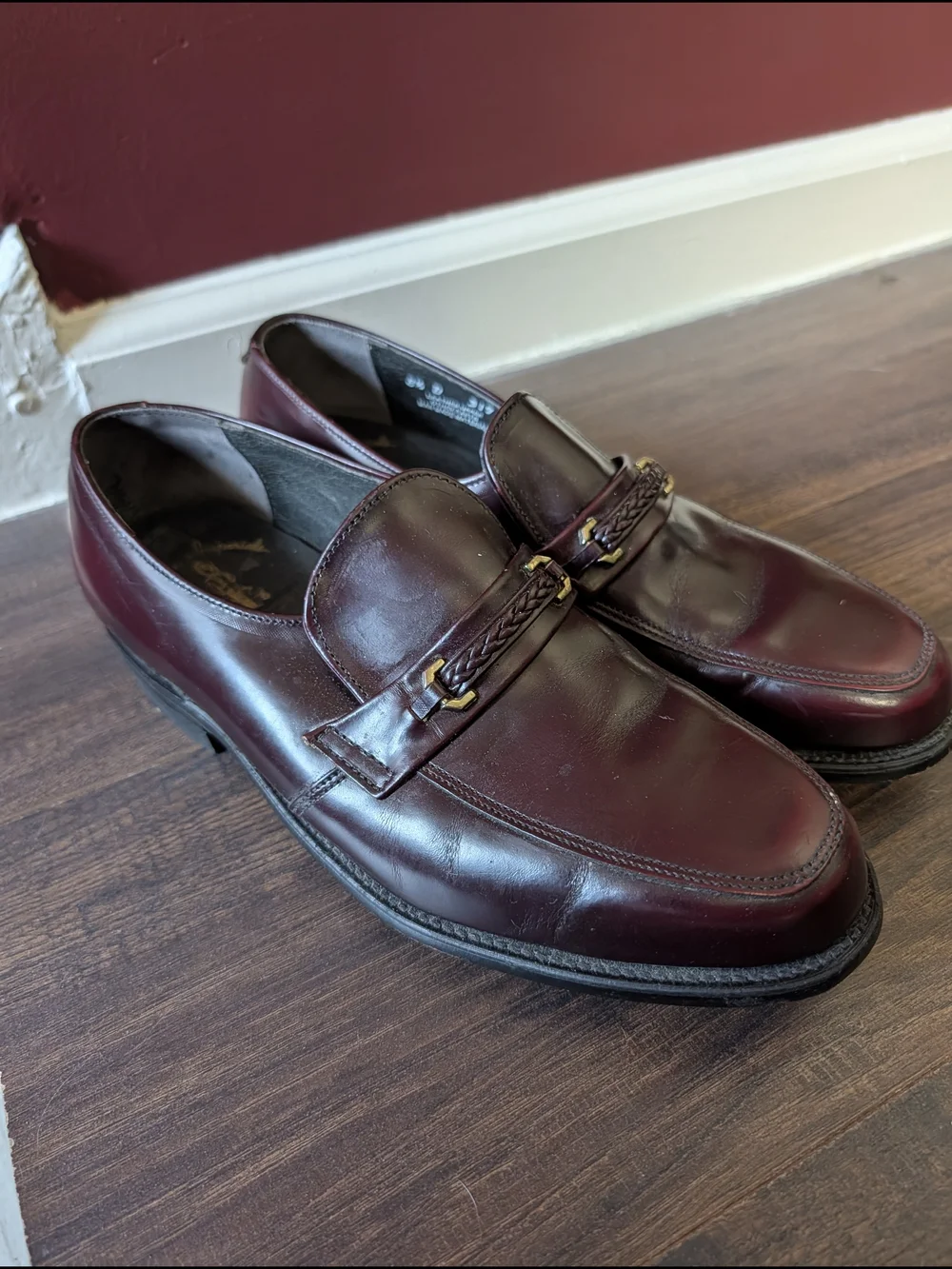 MASON EXECUTIVE IMPERIAL Plum Leather Slip-On Derbys with Bridle Detail 8.5D